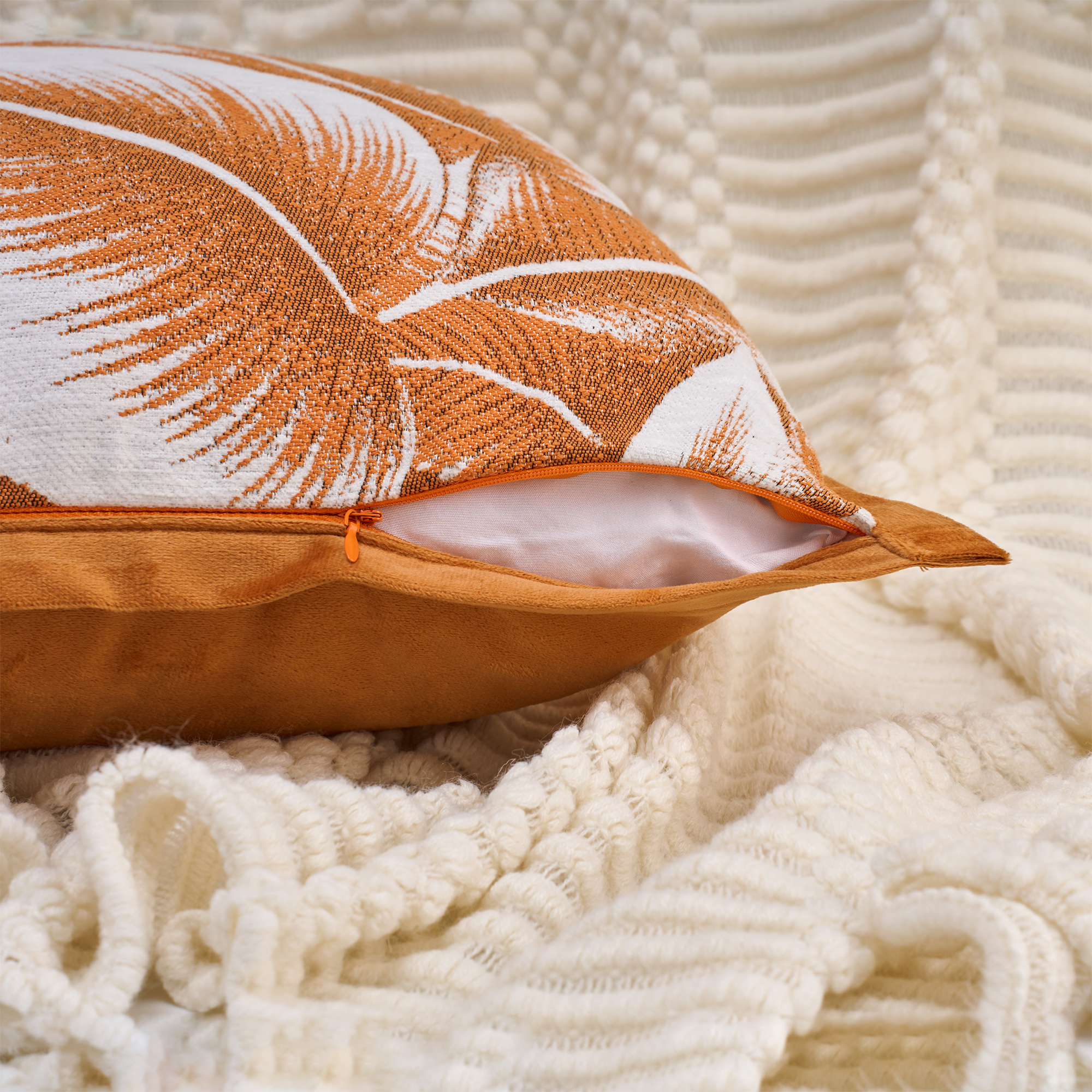 Unique Bargains Pack of 2 Leaf Pattern Chenille Throw Pillow Covers Orange