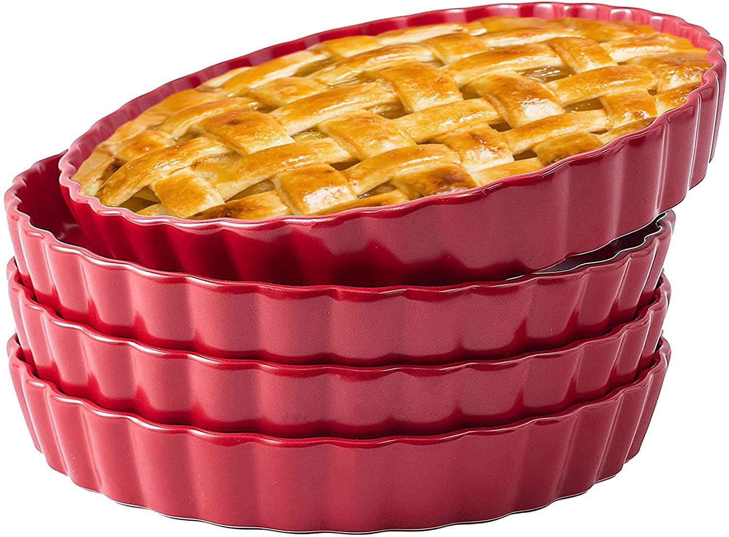 Oven To Table Quiche Dish Bakeware Set Of 4 Matte Ceramic Pie Pans 10