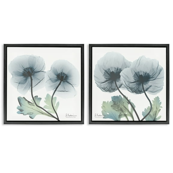 Stupell Industries Luminous Sapphire Florals Floral Painting Black Floater Framed Canvas Art Print Wall Art, 18 x 18, Set of 2