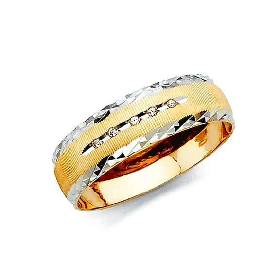 14k Yellow Gold and White Gold For Men Cubic Zirconia Wedding Band Ring Size 10 Wedding Band