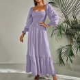 thumbnail image 2 of Women's 2024 Fall Long Sleeve Maxi Dress - Square Neck, Smocked Tiered A Line - Flowy Polyester Dress with Side Pockets - True to Size - S-XXL, 2 of 6