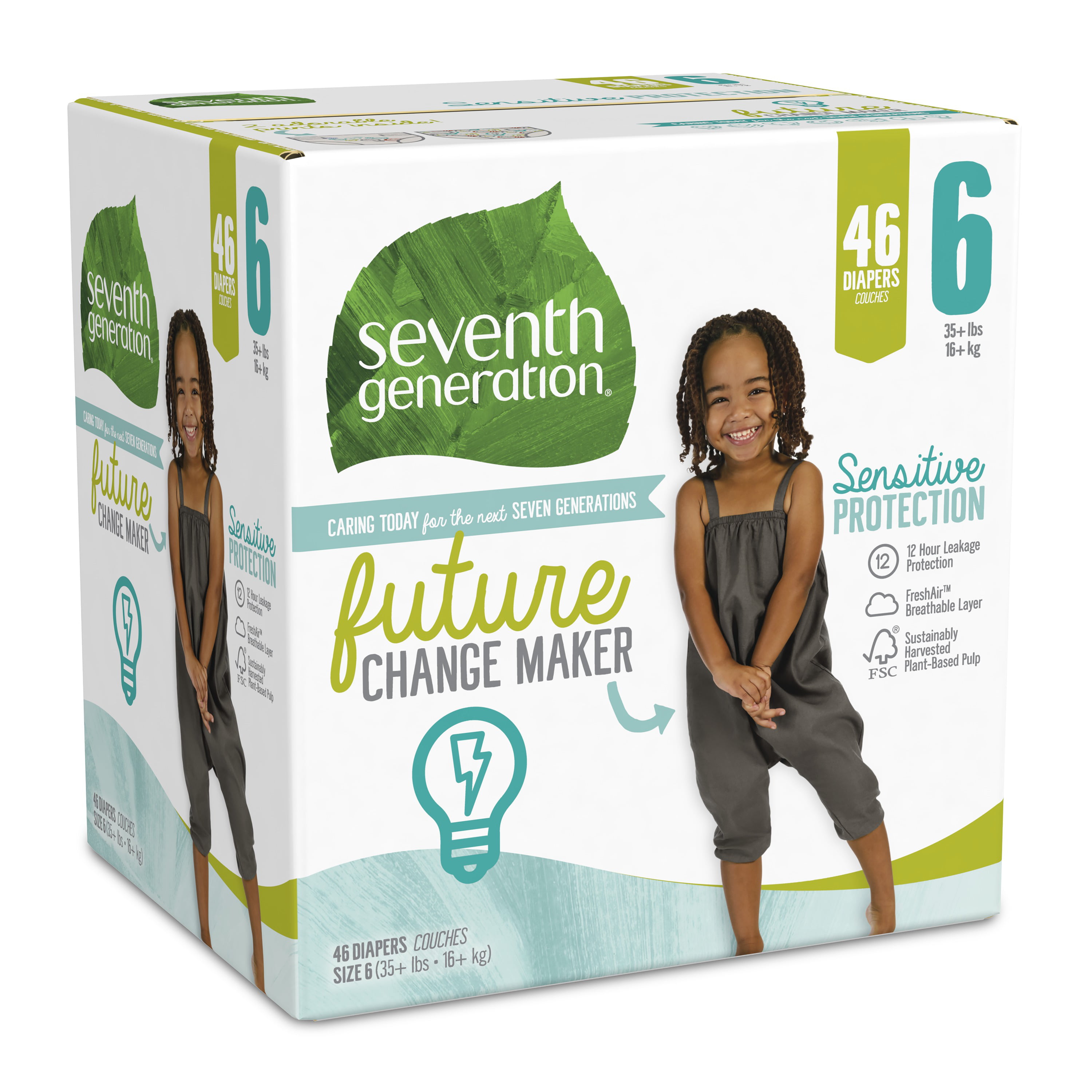 Seventh Generation Baby Diapers Size 6 Super Pack 46 Count for Sensitive Skin 