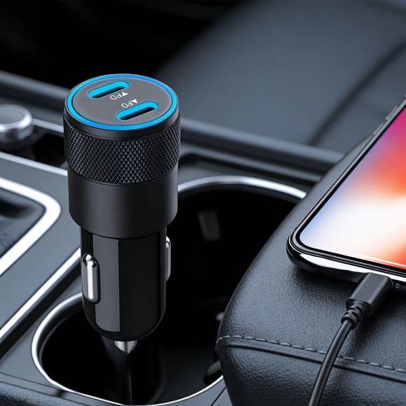 60W Fast Car Charger Two C Ports Are Compatibles With Different Devices Car Mounted Conversion Charging Connector Fast Charging Car Charger