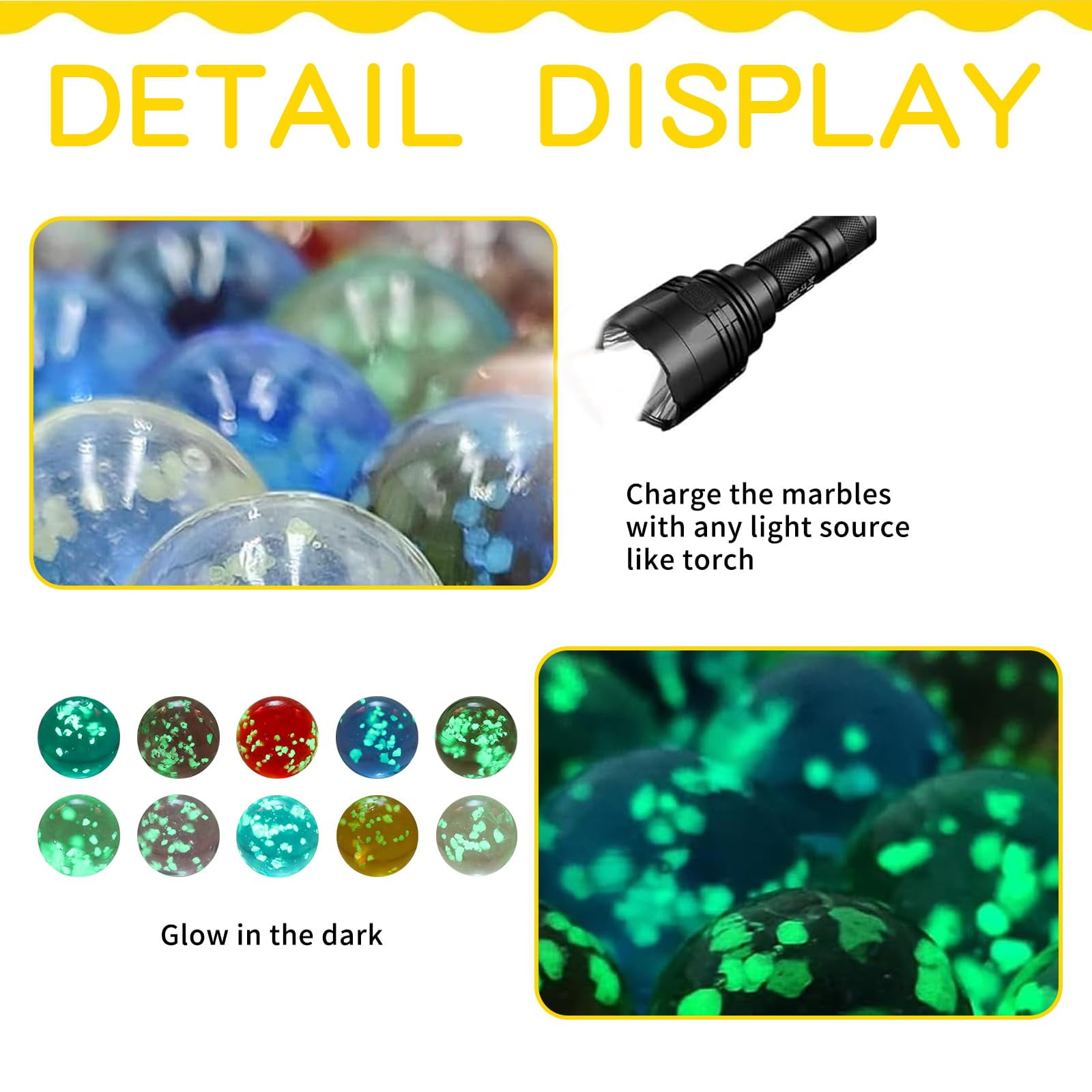 16PC Glow In The Dark Marbles Set - Assorted Colors In Storage Tin Box For Games & Collecting