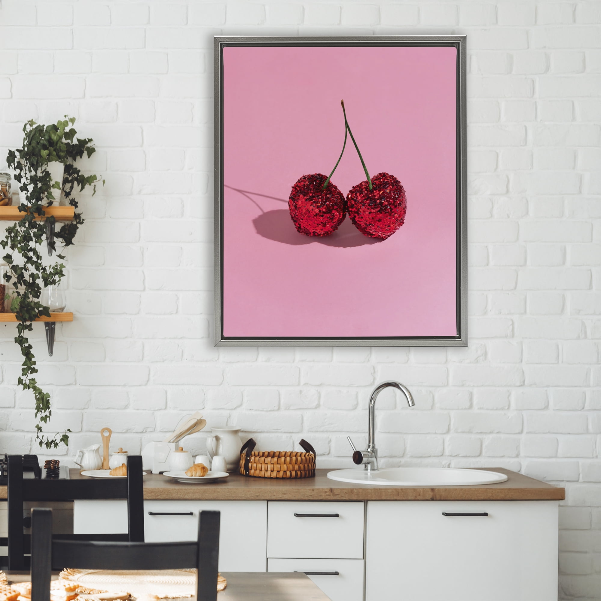 Stupell Industries Glitter Encrusted Cherries Gray Framed Floater Canvas Wall Art, design by LISH Creative