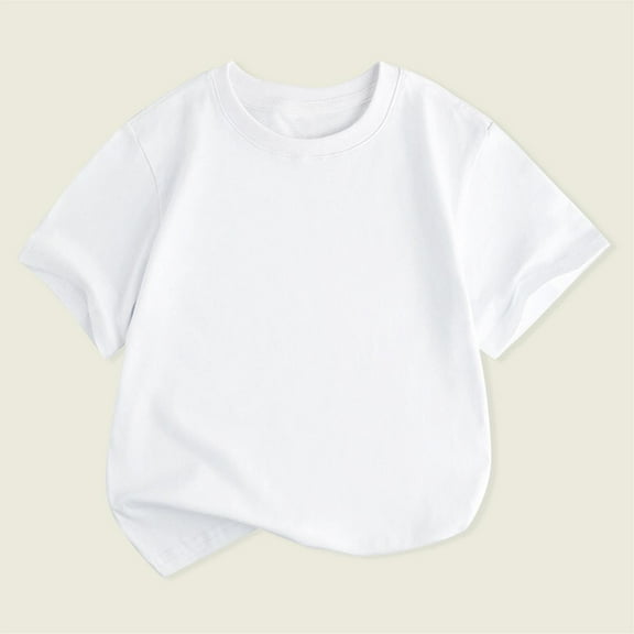 DAETIROS Toddler Girl Casual Shirt, Plain Short Sleeve Crew Neck Casual Girls Shirt White Size 6-7 T