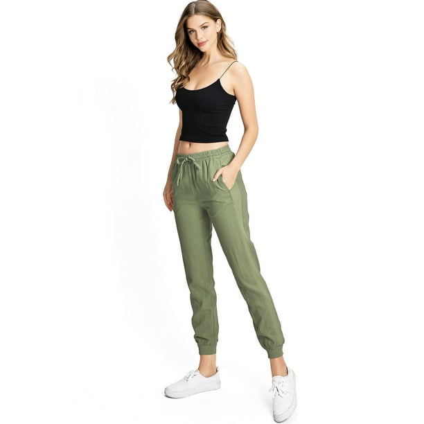 Love Tree - Love Tree Women's Casual Comfy Linen Jogger Pants (S, Olive ...