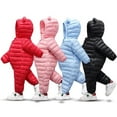 thumbnail image 3 of Esaierr 0-24M Newborn Baby Ears Hooded Puffer Jumpsuit Infant Toddler Down Snowsuit Winter Warm Romper Boys Girls Solid Color Bodysuit Pajamas, 3 of 6