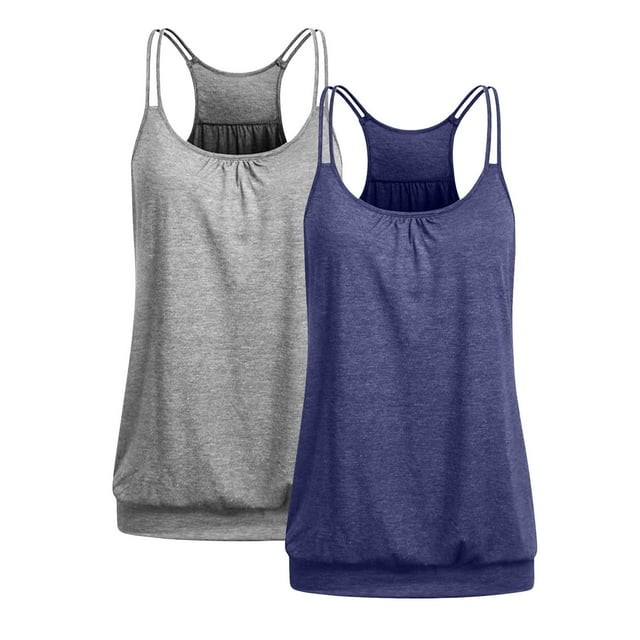 Timegard 2pc Tank Top for Women Racerback Scoop Neck Tunic Top Comfy Ruched Solid Color Sleeveless
