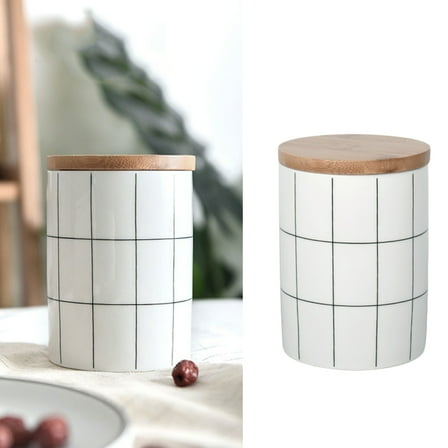 WEUVEB 1Set Ceramic Coffee Canister White 700ml Capacity with Wood Lid for Kitchenware