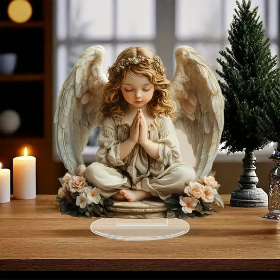ToyKingdee Graceful The Cross Prayer Wings Angel Figurine, Gorgeous Angel Wings Cross Decoration for Desk and Living Room Decoration, Garden Angel Statues for Mother's Day