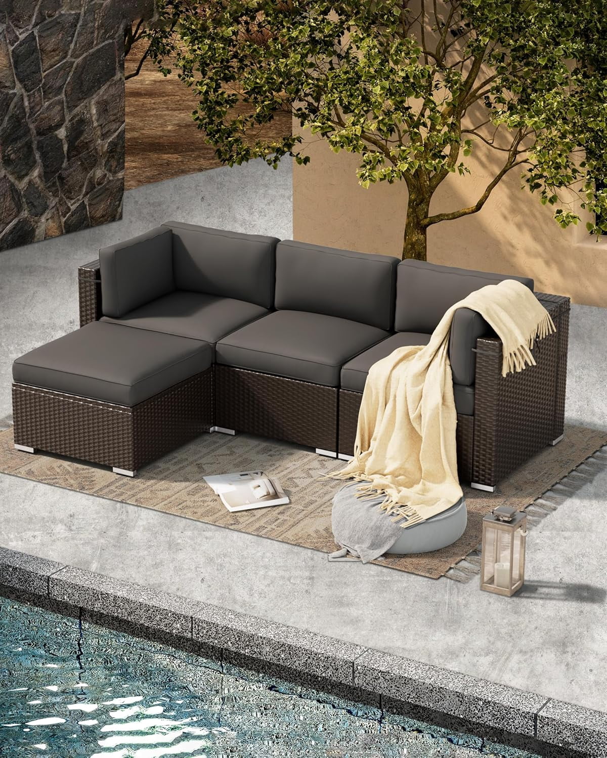 SUNCROWN 9 Piece Patio Furniture Cushions, Replacement Outdoor Cushions for 4-Seat Patio Couch, Cushions for Outdoor Sectional Sofa, Gray