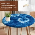 thumbnail image 3 of Blue Tie Dye Round Tablecloth 45-54 Inch Round Fitted Table Cloth with Elastic Edge, Boho Ethnic Abstract Ombre Pattern Art Waterproof Table Cover Protector for Outdoor Picnic Party Dining, 3 of 6