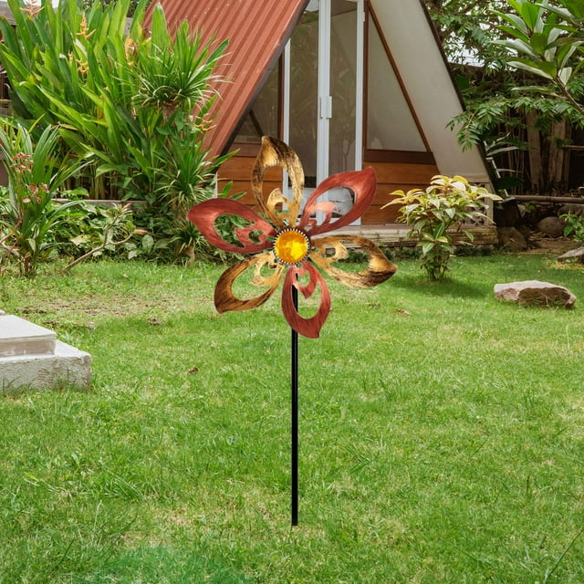 Molinillo de viento de metal para exteriores, fácil de instalar, atrapavientos, estaca decorativa para jardín, adorno para césped, decoración de