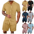 thumbnail image 3 of Short Sets for Men Short Sleeve Button Down Collared Shirt and Bermuda Shorts 2 Piece Matching Set Beach Outfit Set, 3 of 6