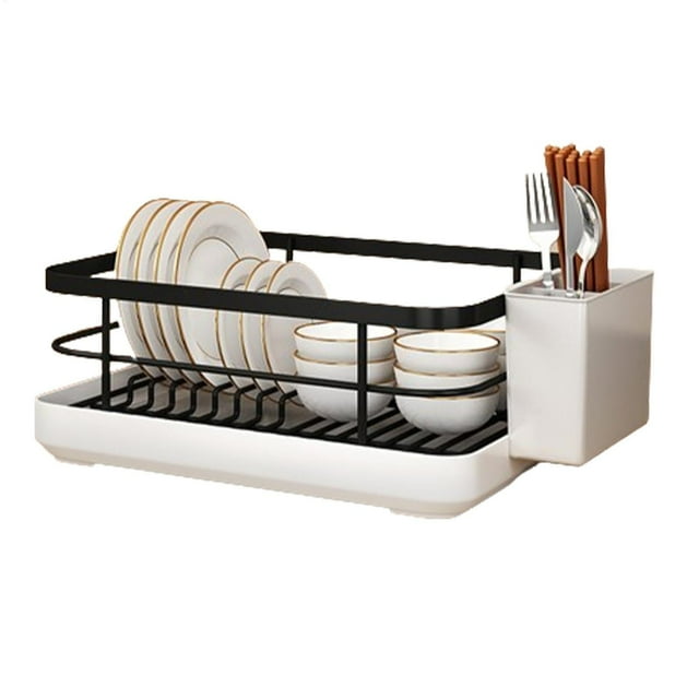 Dish Drying Rack with Cutlery Drainer and Utensil Holder for Efficient Kitchen Countertop Organization
