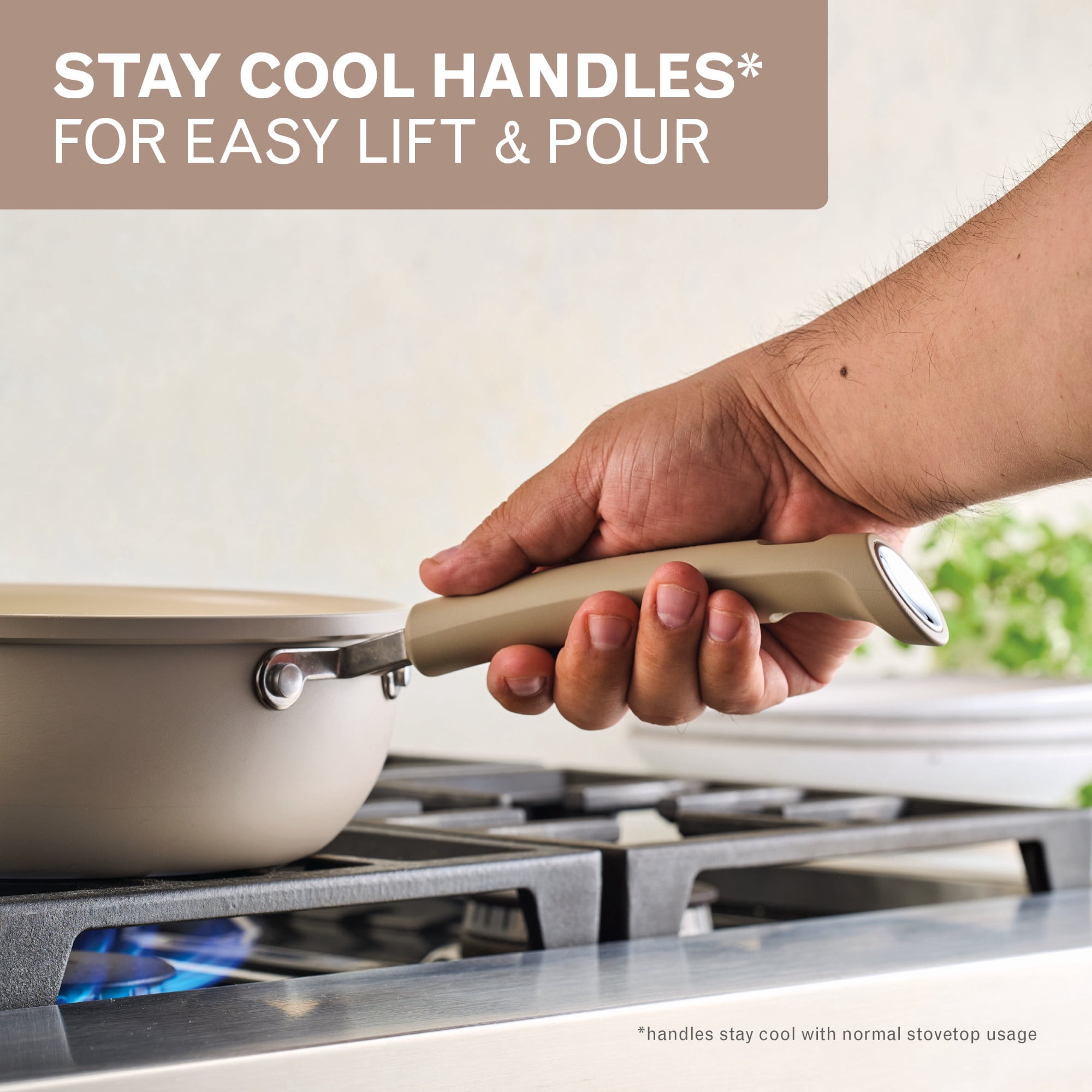 Farberware TrueCook Ceramic Plus Induction Chef's Pan, 3.5-Quart, Taupe