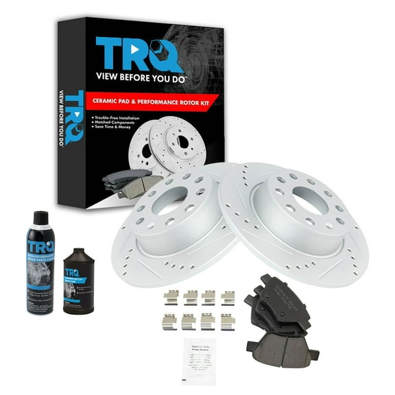 TRQ Rear Ceramic Brake Pad & Performance Coated Rotor Kit w/Chemicals BKA17902