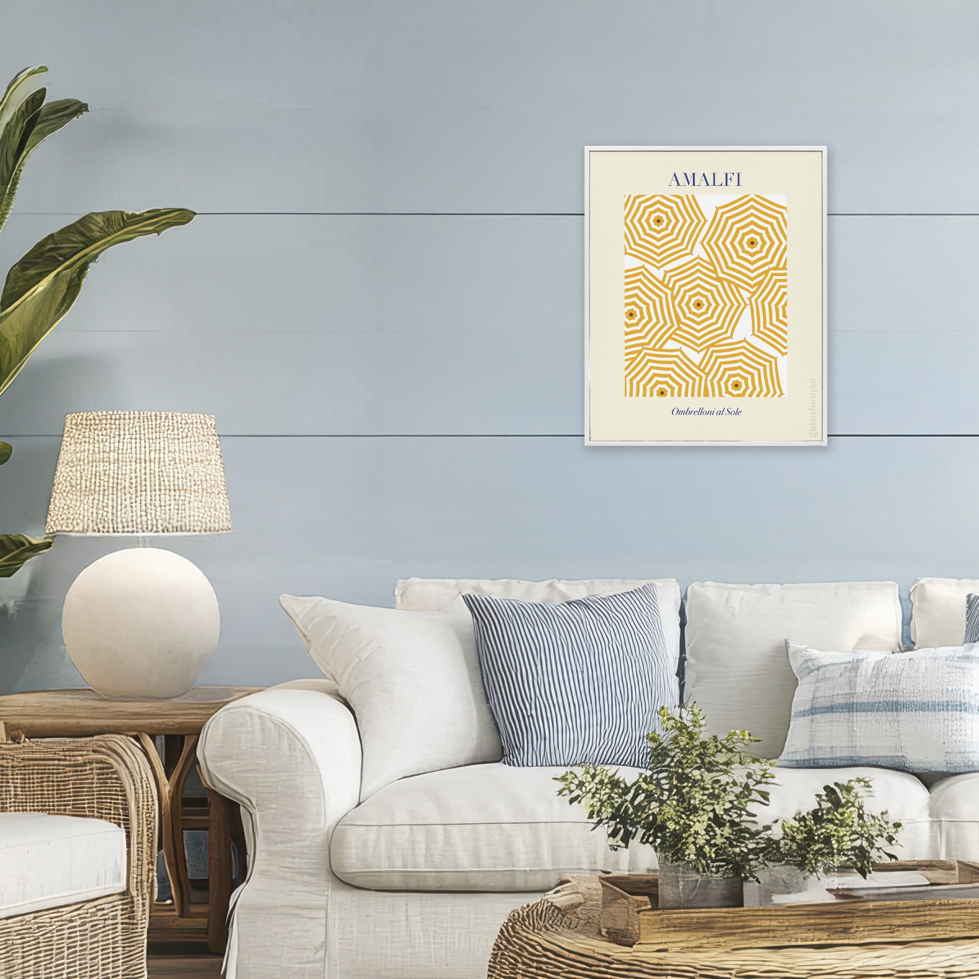 Stupell Industries Yellow Amalfi Umbrellas White Framed Giclee Art, design by A Barefoot Stylist