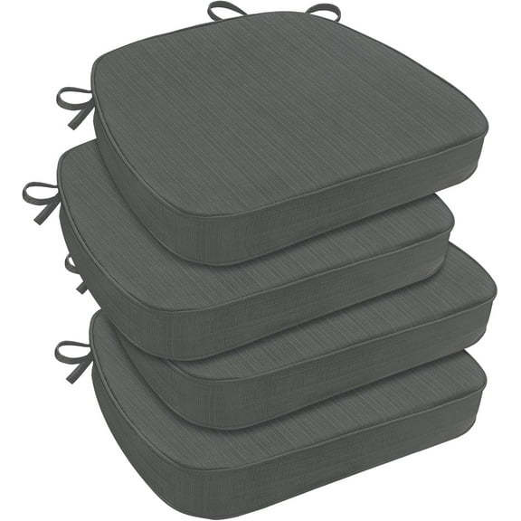 Indoor Chair Cushions for Dining Chairs, D-Shaped Chair Pads with Ties, Non Slip Dining Chair Cushions, 17" x 16" x 2.5", Dark Grey, 4 Pack