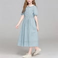thumbnail image 6 of Bxsruta Girls Solid Color Doll Collar Dress High Waist A Line Short Sleeve School Uniform Dress for Teen Students Summer Versatile Wear, 6 of 7