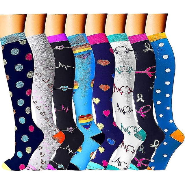 Unisex Compression Socks Circulation (8 Pairs)15-20 Mmhg Is Best Support Gift