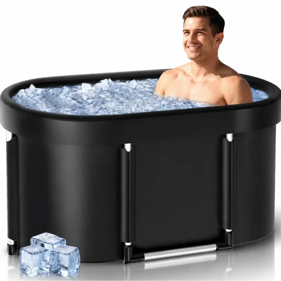XL Ice Bath Tub for Athletes & Adults - 129 Gallons Ice Tub, Cold Plunge Tub with Cover for Indoor Outdoor, Ice Plunge Tub for Recovery & Cold Water Therapy - Black