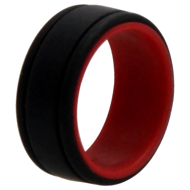 Anillo de boda de silicona con líneas de 2 capas - Rojo-Negro de ROQ para hombre - Anillo de 7 mm