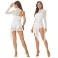 thumbnail image 1 of Aislor Robe de Danse Lyrique pour Femme à une Épaule, Manches Longues, Dentelle, Empiècement en Maille, Robes de Patinage Artistique, Blanc, M, 1 of 7