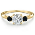 thumbnail image 3 of Gem Stone King 10K Yellow Gold Lab Grown Diamond and Black Onyx 3-Stone Ring for Women | 0.94 Cttw | Round 6MM | Gemstone April Birthstone | Size 7, 3 of 6