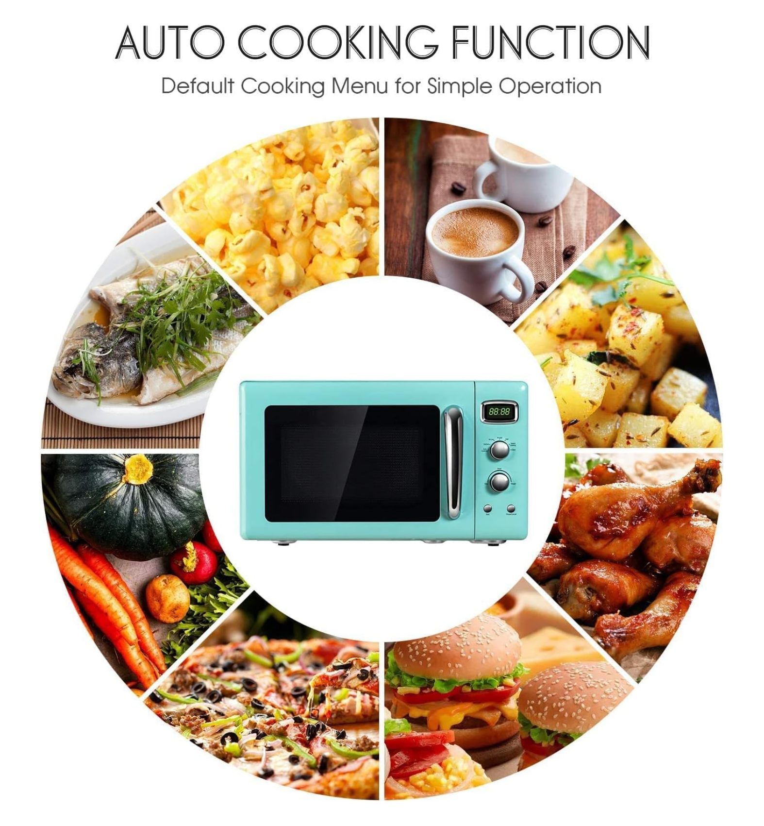 Microwave Oven, 900W/0.9Cu.Ft, Small Countertop Microwave w/Defrost & Auto Cooking, LED Display, Pull Handle, Easy Clean Stainless Steel Interior, Child Lock, ETL Certification Mint