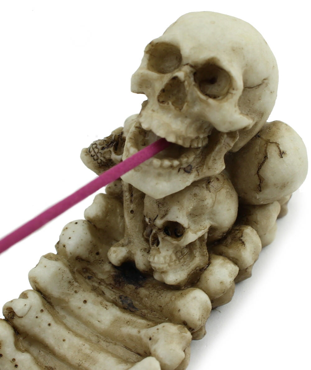 Skull Skeleton Incense Burner Holder 10" Dark Legend Scary Halloween Theme Decor G16639