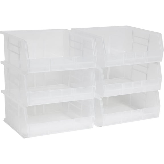 Akro-Mils Stackable Storage Bins, AkroBins Stacking Organizer, 11"x11"x5", Clear, 6-Pack
