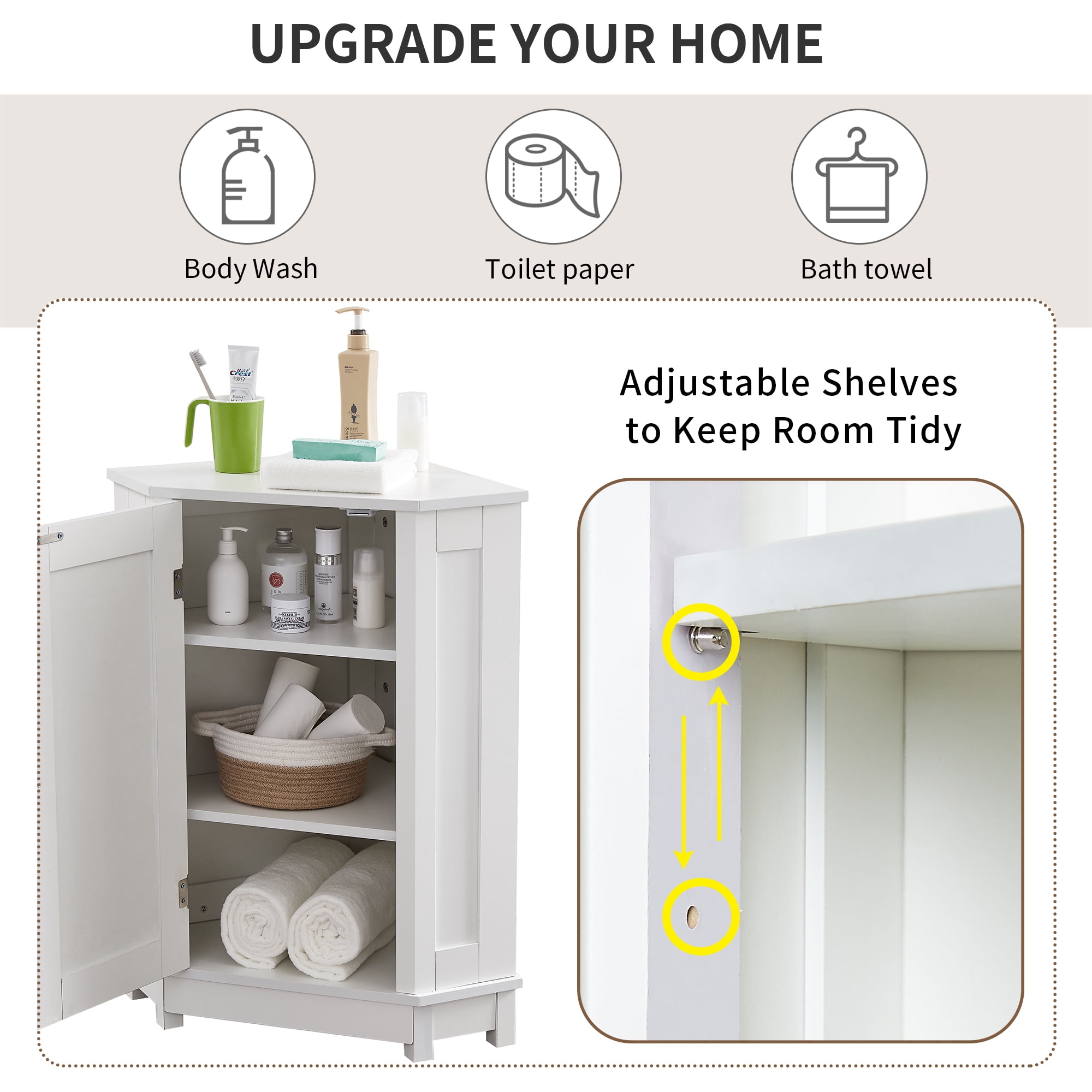 Euroco Bathroom Storage Cabinet with Adjustable Shelves, MDF Freestanding Cabinet with Doors for Bathroom, Living Room, or Laundry Room