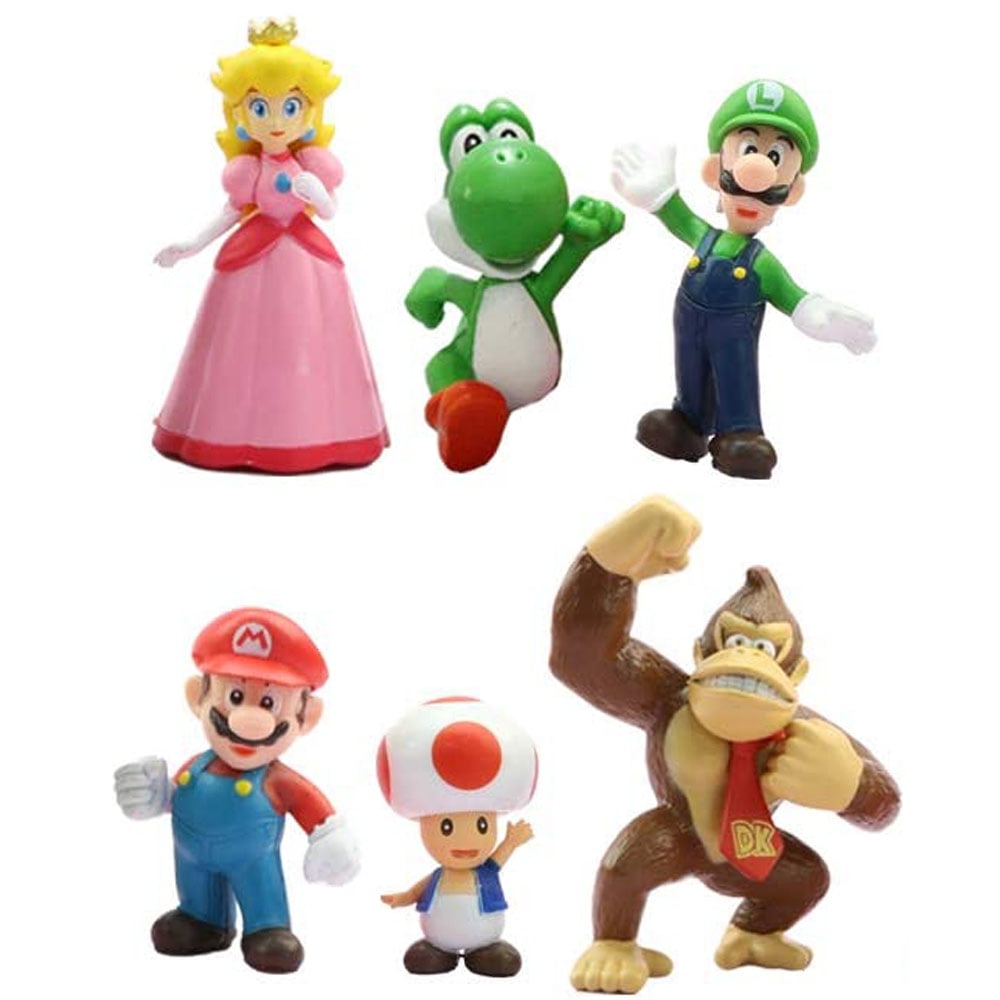 SeekFunning Super Cake Topper Mario Figures Toy Set of 6 Party Supplies Birthday Decoration