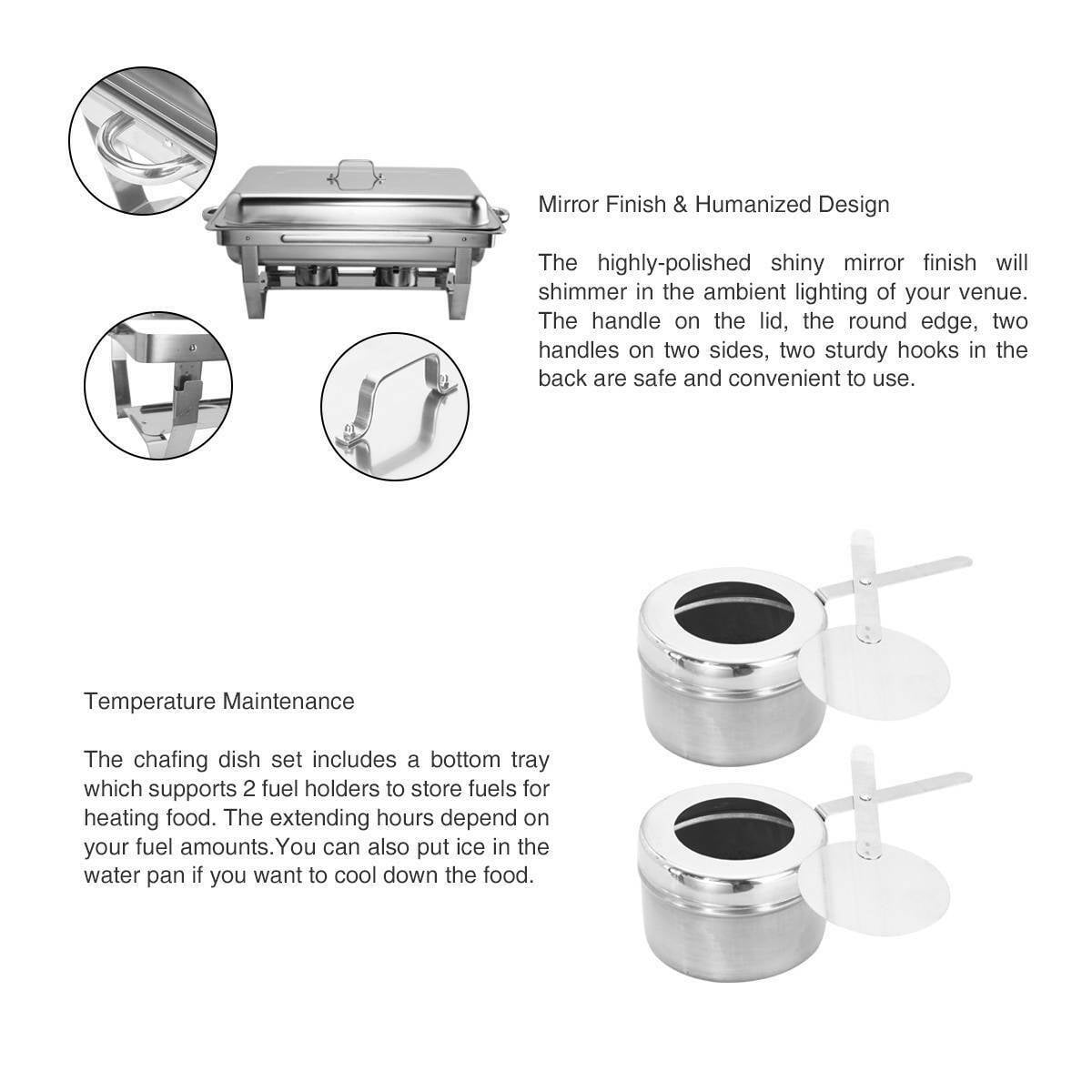 9L/8Q 6Pack Chafer Chafing Dish Sets Pans Stainless Steel Food Warmer Full Size