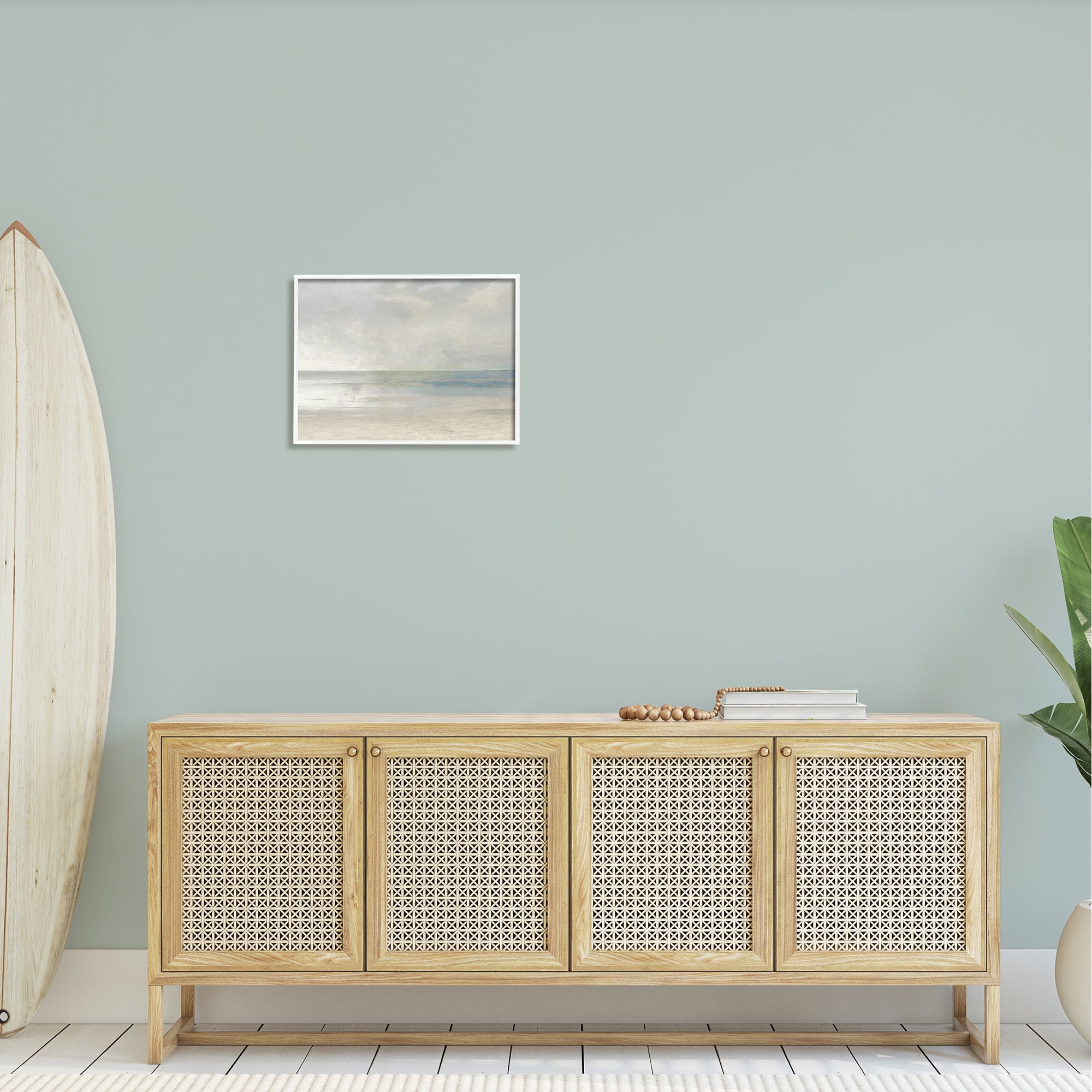 Stupell Sandy Tide Ocean Horizon Landscape Painting White Framed Art Print Wall Art