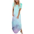 thumbnail image 1 of Ovzne Robes d'Été pour Femmes 2025 Robe d'Été Mode Robe Décontractée Imprimée à Manches Courtes Col Rond avec Poches Robe Maxi Grande Taille Manches Courtes Imprimée Liquidation, 1 of 5