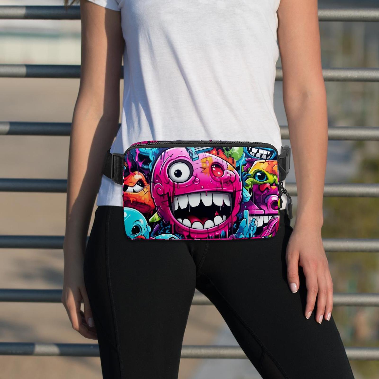 Graffiti Lightweight Adjustable Waist Bag with Extension Strap - Unisex Sling Bag for Travel and Outdoor Activities
