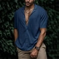 thumbnail image 3 of Camisas de manga corta de punto para hombre, cárdigan informal holgado, camiseta de Color sólido con cuello de solapa, talla grande 5XL, 2023, 3 of 4