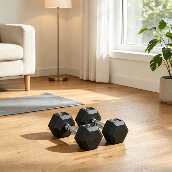 Hex Rubber Dumbbell Set, No-Roll Hexagonal End Construction for Strength Training