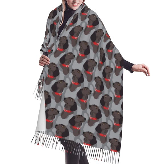 Shawl Wraps for Women - Cute puppy black A Oversized Fall Winter Fashion Blanket Scarf for Women