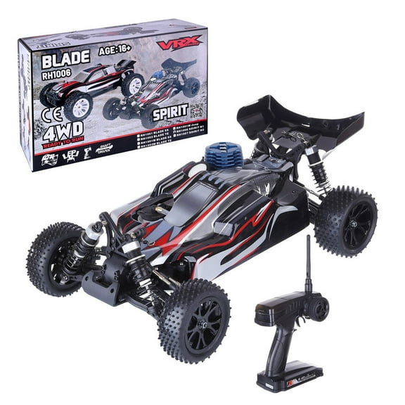 RH1006 1/10 Scale 4WD Nitro Powered Off-Road RC Buggy, 2.4G 75km/h High Speed RC Truck with 2.4G FS-FT Radio Controller, Force .18 Methanol Engine & Waterproof Electronics for Adults - RTR