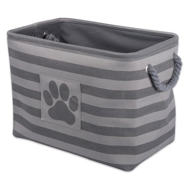 Design Imports CAMZ37208 16 x 10 x 12 Po. Bac de Rangement Rectangulaire en Polyester pour Animaux Rayé avec Patch Patte, Gris - Moyen