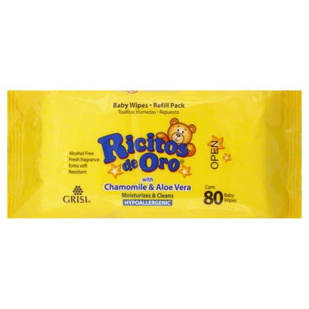 Ricitos de Oro Baby Wipe, Chamomile & Aloe Vera, 1 Resealable Pack (80 Total Wipes)