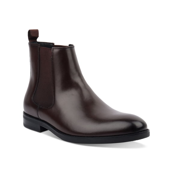 ALFANI Mens Brown Elastic Gores Heel Pull-Tab Cushioned Luka Round Toe Block Heel Chelsea 9.5 M
