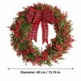 thumbnail image 3 of 15.7 Inch Artificial Eucalyptus Boxwood Wreath with Plaid Bowknot, Mini Grapevine Farmhouse Wreath for Front Door - Spring Christmas Wall Window Party Home Indoor Decor, 3 of 5