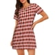thumbnail image 1 of Balery Red and Brown Squares Camisón de manga corta con cuello redondo para mujer, cómodo y elegante., 1 of 6