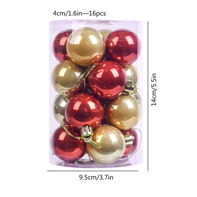 Mom's Best Bolas de cristal de colores para adorno navideño, brillantes, para árbol de Navidad, para interior y exterior, 16 unidades, color rojo y dorado.