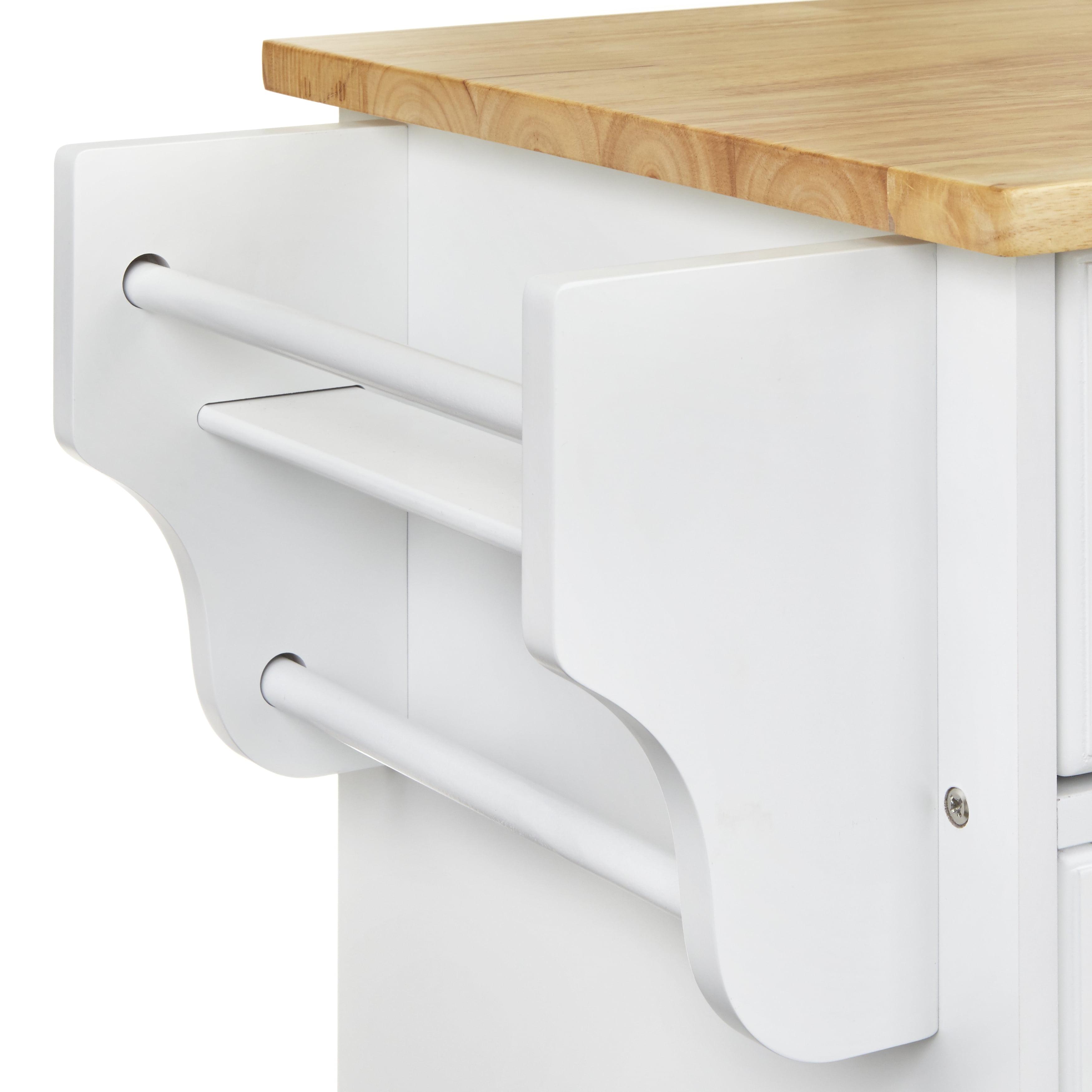 TMS Georgia Butcher Block Rolling Kitchen Island with Drawers, Shelves, Towel Racks, and Spice Rack, White